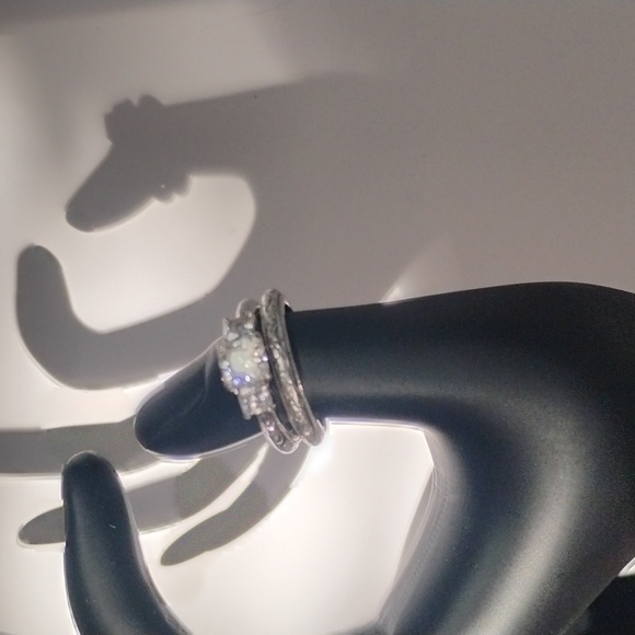Tacori Jewelry - Tacori Set Of  Sterling 925 Silver Trio Princess CZ Ring And Matching Band Sz 7